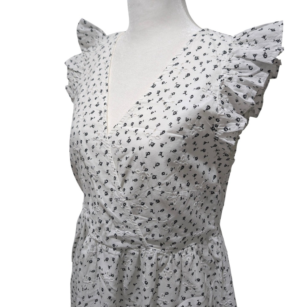 White Eyelet Floral Ruffle Sleeve Surplice Fit Flare‎ Cottage Boho Dress LOFT 4